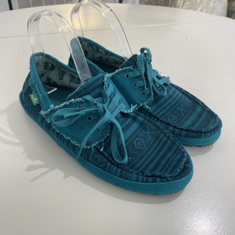 Sanuk Men’s Size 8 Green Canvas Low Top Lace Up Boat Shoes Global Travel Nature